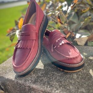 Clarks Red Leather Loafers